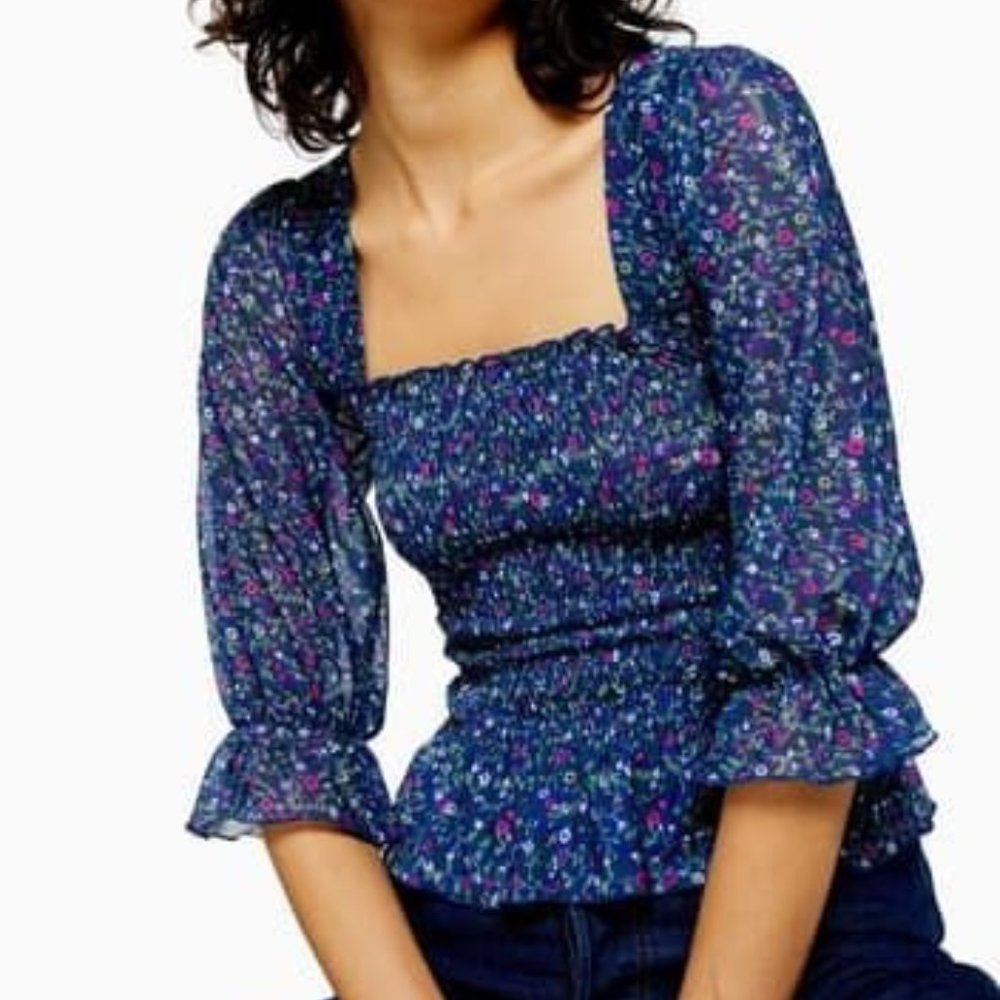 Topshop Petite Ditsy Smocked Blouse NWT US 2 UK 6